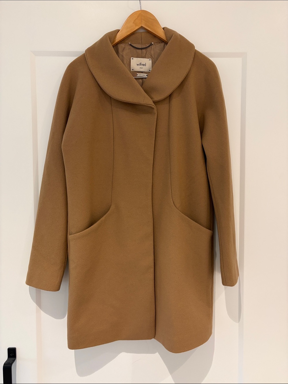 Aritzia Wilfred Camel-Colored Rounded Collar Coat